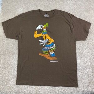 Disney Parks Goofy Word Art Graphic T-Shirt Brown Mens XL Hanes‎ Cotton